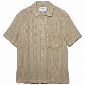 Corridor Shirt Mens Medium Rainbow Weave Camp Collar Cotton Casual Natural Beige
